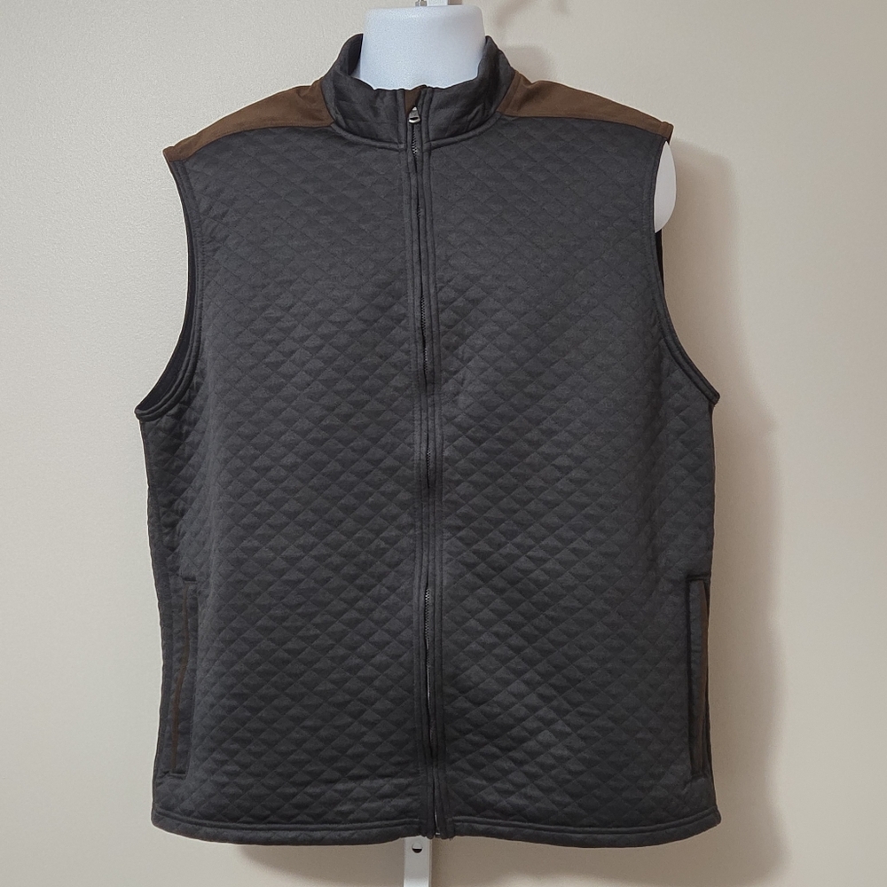Cremieux Quilted Contrast Charcoal W/ Brown Trim Full-Zip Vest Men's Size XL